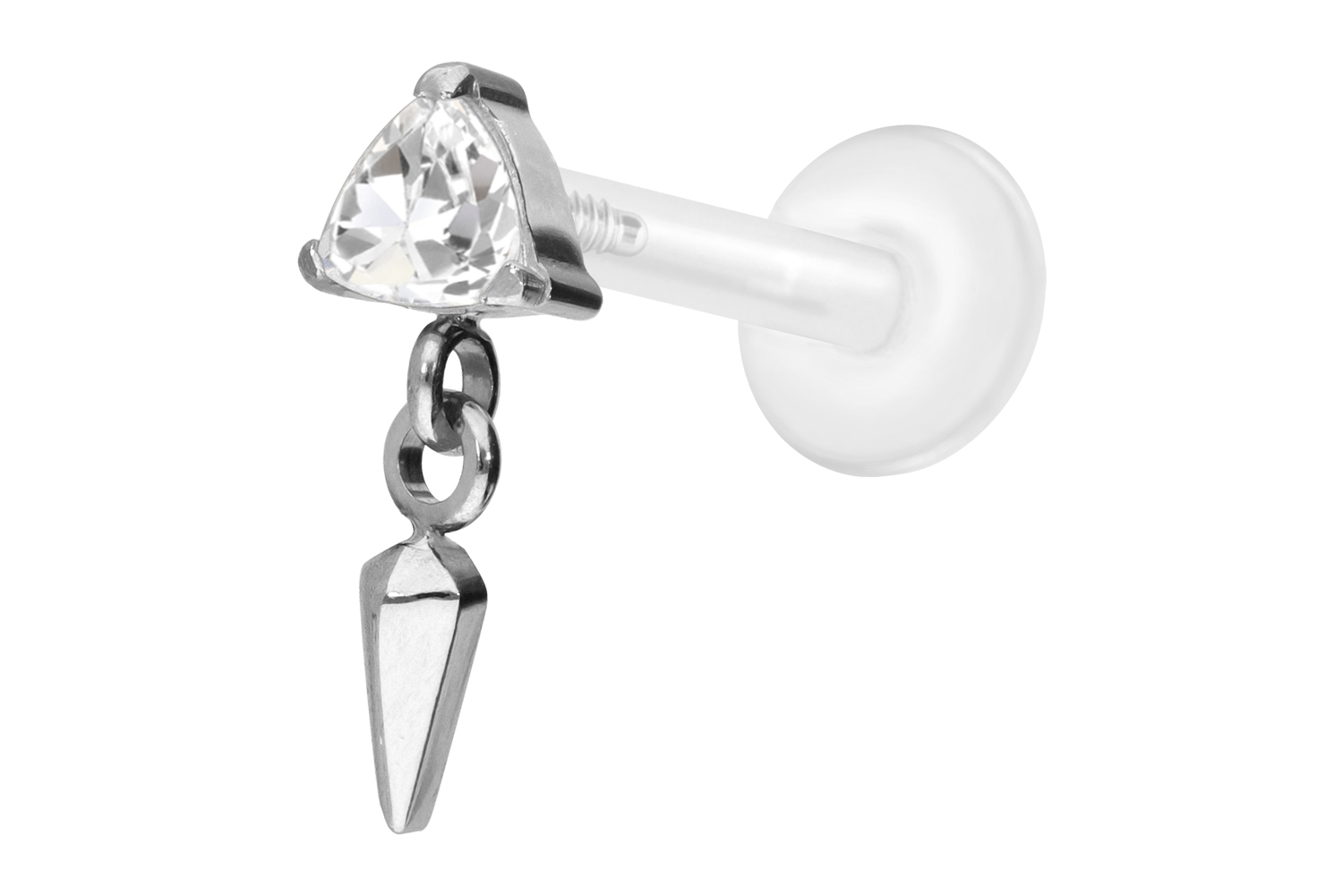PTFE Labret Piercing mit Innengewinde + Titan-Aufsatz KRISTALLDREIECK + SPITZE